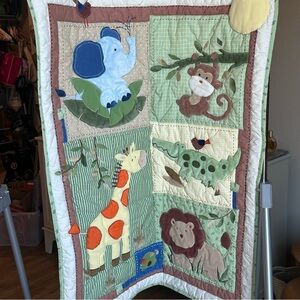Animal Jungle Themed Baby Quilt with Elephant and Giraffe Alligator Monkey Lion